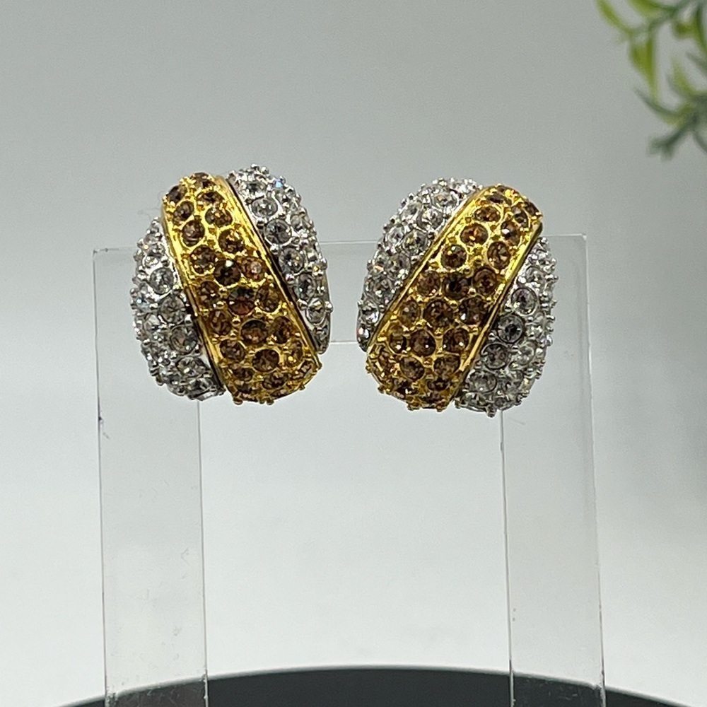 JOAN‎ RIVERS Vintage Topaz Clear Crystal Mixed Metal Clip On Earrings